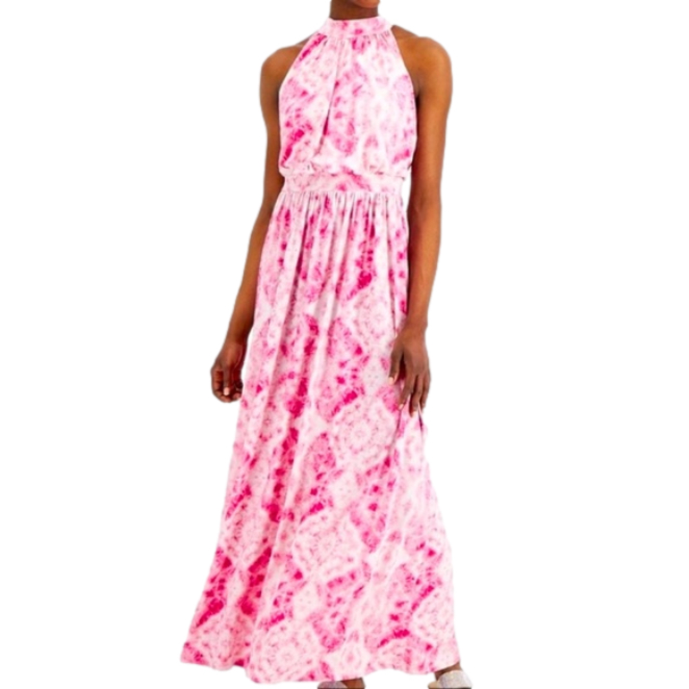 INC International Concepts Pink Tie Dye Maxi Halter Neck Dress Size Medium